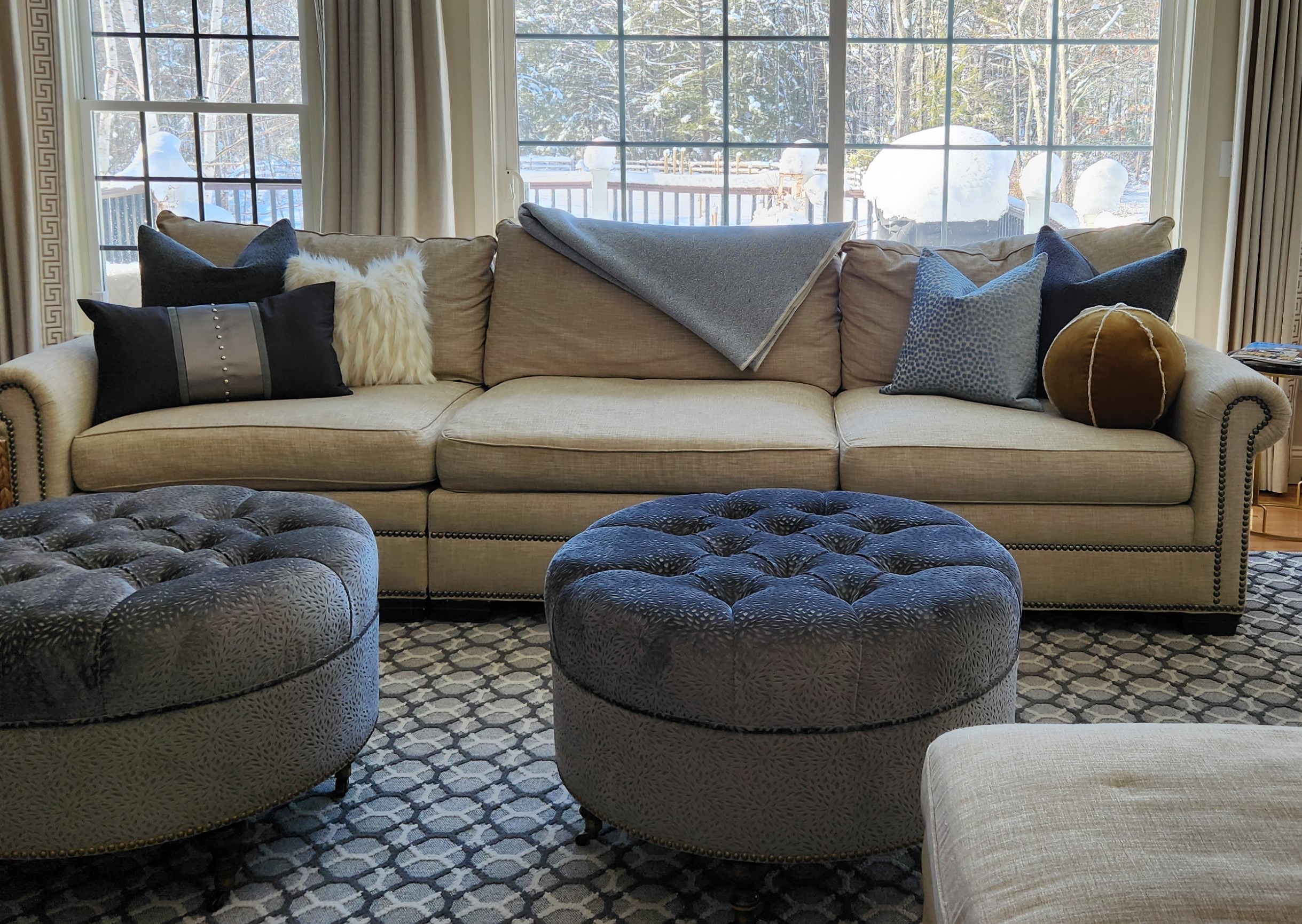 Custom pillows and ottomans